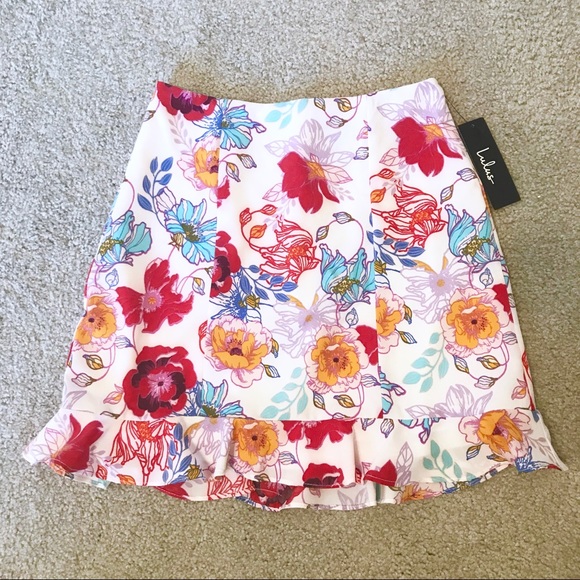NWT Lulus Aura White Floral Print Satin Mini Skirt - Picture 5 of 8